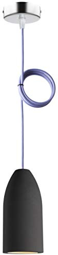 Buchenbusch urban design Betonlampe dark edition 7,5 x 16 cm, Deckenlampe einflammig, LED Pendelleuchte mit Textilkabel Flieder, Hängelampe Esstisch Küche Wohnzimmer, Baldachin chrom