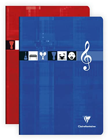 Clairefontaine 3137C - Noten- und Gesangsheft / Musikheft DIN A4 21x29,7 cm, 48 Blatt 90g, französische Lineatur 90g + Notenlinien Zeichenpapier 125g, geheftet, farbig sortiert, 1 Stück