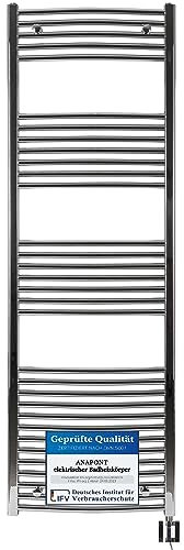 anapont Scaldasalviette elettrico, cromato curvo, funzione timer, scaldasalviette, riscaldamento elettrico, riscaldamento asciugamani, prodotto in Germania