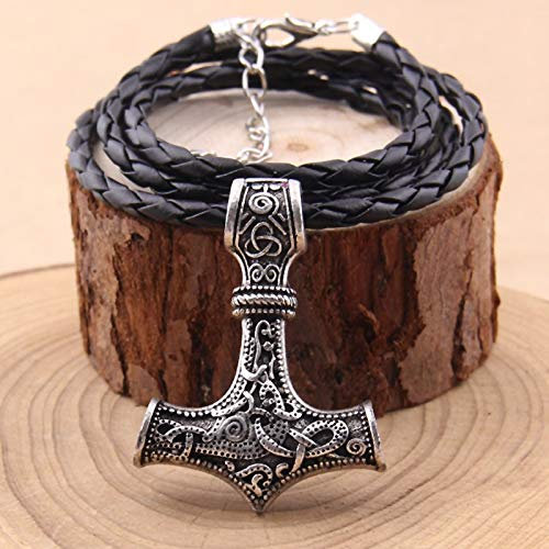 Seraphis Thor's Hammer Mjolnir Necklace Norse Mythology Pendant Viking Charm Leather Chain