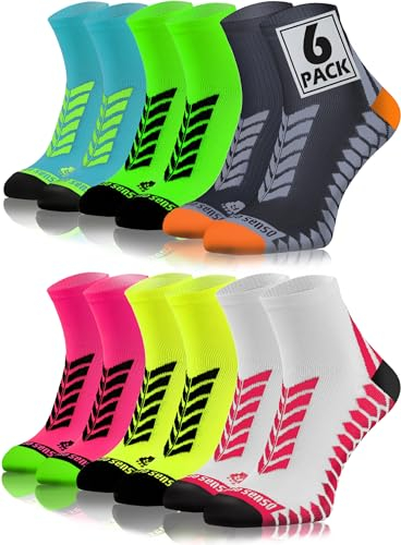 sesto senso Calzini Sportivi Donna Uomo Calze da Corsa Corte Colorate Jogging 6 Paia Bianco Giallo Rosa Grigio Grafite Verde Turchese 39-42 6 Pack Mix