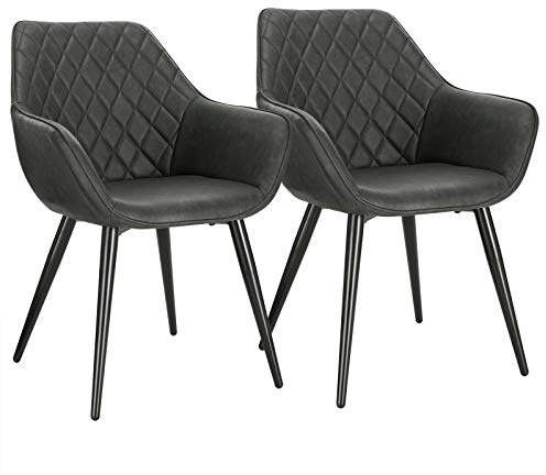 WOLTU Esszimmerstühle 2er Set Küchenstühle Wohnzimmerstühle Polsterstühle Sessel, Armlehnstühle mit Rückenlehne, für Esszimmer, Küche, Wohnzimmer, Kunstleder, Metallbeine, Anthrazit, BH251an-2