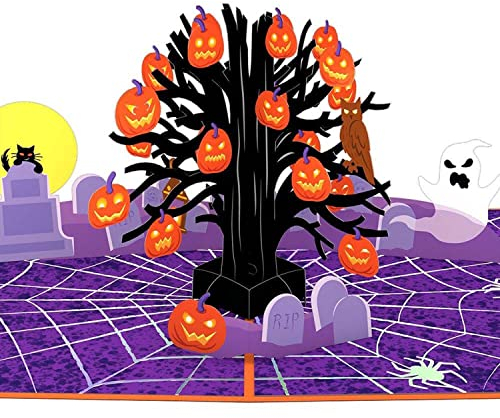 Lovepop® Grusel-Baum 3D-Pop-Up-Karte – Halloween-Grußkarte mit Einsteckfach und Umschlag, handgemachte Pop-Up-Halloweenkarte mit gruseligem Baum mit Kürbissen und Geistern, 3D-Klappkarte für Halloween