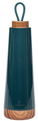 Chic Mic Bioloco Loop Mini Trinkflasche aus Edelstahl/Holz in der Farbe Petrol mit einem Fassungsvermögen von 500ml, Maße: 7,5cm x 7,5cm x 28cm, BEL115