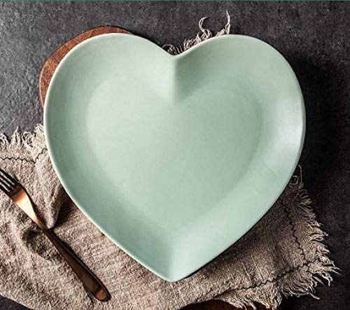 LMMJYF Piatto da Bistecca in Ceramica a Forma di Cuore Nordico da 8/10 Pollici, Piatto da Dessert, Piatto da Colazione-Verde Menta Opaco_19 * 18 * 2 cm