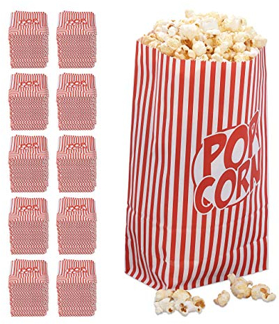 Relaxdays 1440 x Popcorntüten, aus Papier, Zubehör Kino, für Filmabend und Kindergeburtstag, Retro Tüten für Popcorn, rot-weiß