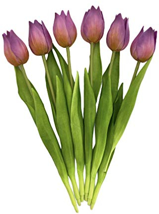 MIJOMA Künstliche Tulpen, künstliche Blumen, Real Touch,Tisch-Dekoration (6 Stück - Länge 27cm, violett)