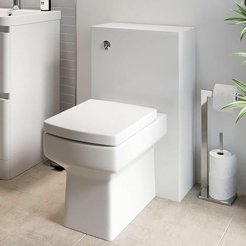 Affine® Forma Modern Bathroom Cloakroom Back to Wall BTW Toilet WC 500mm Furniture Unit Square Pan Soft Close Seat Dual Flush Cistern, White Gloss