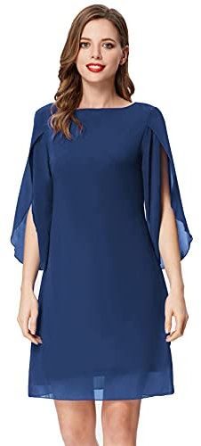 Damen Langarm Casual Sommer Kleid Chiffon Kleid Loose Fit Elegant Abendkleid 2XL Grau-Blau CL11125-26