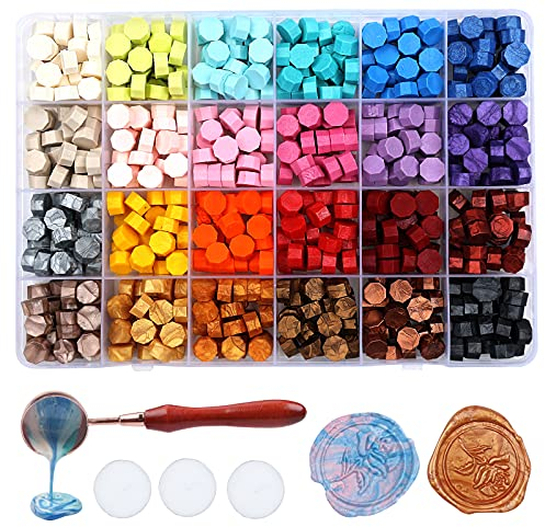 Dsaren 604Pcs Set Siegelwachs Perlen Sterne Wachssiegel Set Vintage Stempel Perlen Siegel Siegellack Perlen Set Wachs Siegelstempel Wax Brief Stempel 3Teelichter 1schmelzlöffel Hochzeitseinladungen