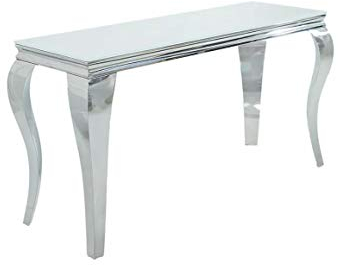 Designer Konsolentisch Edelstahl Schminktisch Glas Hochglanz Flurtisch Weiß Barock Modern