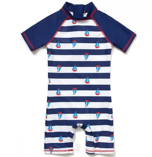 BONVERANO Traje baño bebé protección Solar UPF 50+ Cierre Cremallera (Barco de Vela, 3-6 Meses)