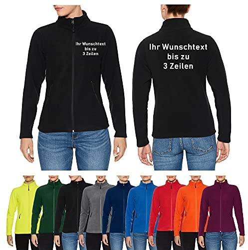 Generisch Damen Microfleece Jacke leicht tailliert mit Reißverschluss – bis zu 3 Zeilen Text auf Brust & Rücken bestickt – warme, atmungsaktive Fleecejacke mit Wunschtext – individuell & pflegeleicht