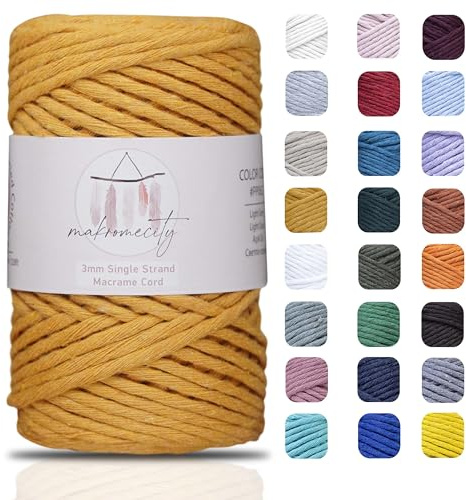 Makromecity Makramee Garn 3mm x 100m Premium Single Twisted Macrame Cord Baumwollgarn für Handwerk Schlüsselanhänger Wohndekorationen Platzteller Umhängetasche Handtasche Runner