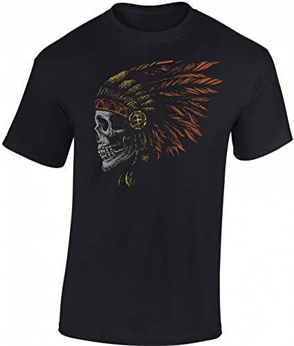 Baddery Biker T-Shirt Herren - „Indian Skull“ | Motorrad Shirt für Chopper & Cruiser Fahrer