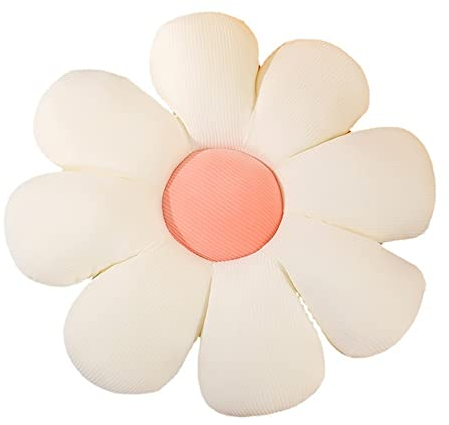 NatureMan Blumen-Bodenkissen, Gänseblümchen-Form, niedliches Sitzkissen, Plüsch-Stuhlkissen, Überwurfkissen, Heimdekoration für Mädchen und Frauen, zum Lesen, Schlafzimmer oder Fernsehen (Weiß, 38 cm)