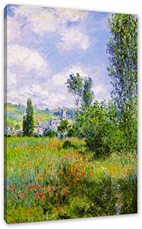 Pixxprint Claude Monet - Aussicht von Vétheuil- Impression, Größe: 80x60cm, Leinwandbild, fertig gespannt, Wandbild, Dekoration, Kunstdruck, kein Poster