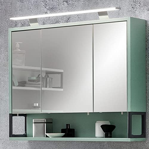 Lomadox Badezimmer Spiegelschrank in Mintgrün mit LED-Beleuchtung, B/H/T: 70/68/16 cm