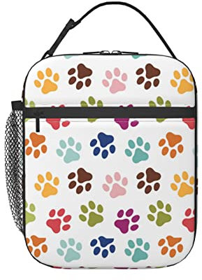 oumghxf Dog Paw Print Lunch Box Bag Colorful Dog Cat Paw Print Cooler Tote Bags Cute Animal Dog Paw Print Lunch bag Insulated Thermal Doodle Cooler Ice bag for Women Men Boys Girls