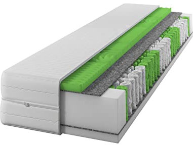 IZER Matratze 90x200 H2 /H3 24cm, 7-Zonen, Taschenfedern, Steppbezug, Federkern, Massageschaum