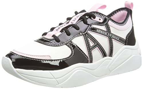 Armani Exchange Cher, Side Logo, Colour Contrasts, Scarpe da Ginnastica Donna, Multicolore (Op.White/Black/Lilac), 41 EU Stretta