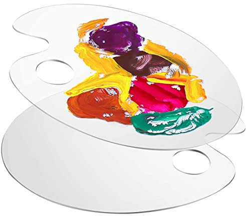 2PCS Clear Acrylic Paint Palette, Clear Oval Non-Stick Oil Paint Palette for Watercolor,Oil Painting, Art Paint Tray with Thumb Hole and Protective film for DIY Art Craft Painting (30 x 20 cm)