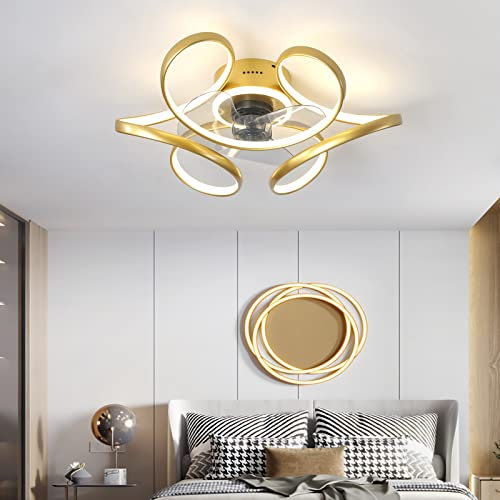 LJX Ventilador de Techo con Luz Silencioso con Mando a Distancia Design Dc Lampara de Techo Ventilador Led Dormitorio Temporizador Regulable Modo Invierno/verano Plafon Ventilador Techo,Dorado