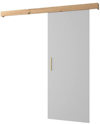 KRYSPOL Schiebetürsystem Salwador 1 Komplett-Set für Schiebetüren, Trennwände Innentüren, Modern Design (weiß matt/Gitter: Artisan Eiche/Griff: Gold)