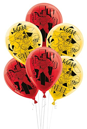 Party Factory `Superman´ Set aus 10 gelben und roten Latexballons, Ø25cm, verschiedene Druckmotive, für Luft oder Helium