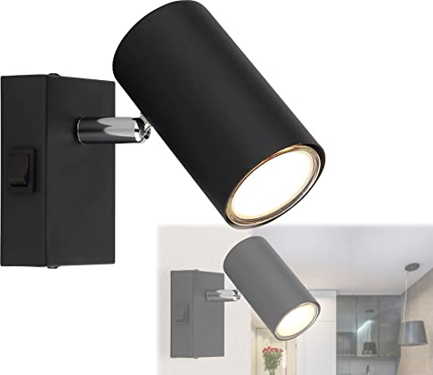 bmf-versand® Wandleuchte Innen Schlafzimmer mit Schalter - Wandlampe Wohnzimmer 1 Flammig Schwarz - Leselampe Wandmontage 1 Spot - Wandstrahler GU10 ohne Stecker