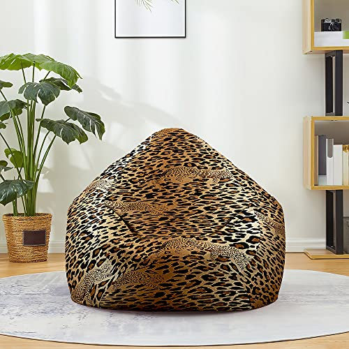 FANSU Sitzsack Waschbar Sitzsack Ohne Füllung Sitzsäcke für Kinder Erwachsene, Sitzsack-Stuhlbezug Indoor Outdoor Textile Aufbewahrung mit Reißverschluss (100x120cm, Brauner Leopard)