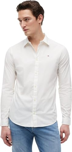 Tommy Jeans Men’s TJM Original Long Sleeve Shirt, White (Classic White), XXS