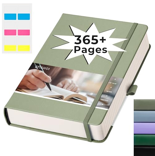 EMSHOI Taccuino a righe da 400 pagine, formato A5-100 g/m², con copertina rigida, in pelle vegana, a righe, per uso quotidiano, per donne, uomini, lavoro, scuola, ufficio, scrittura, note adesive,