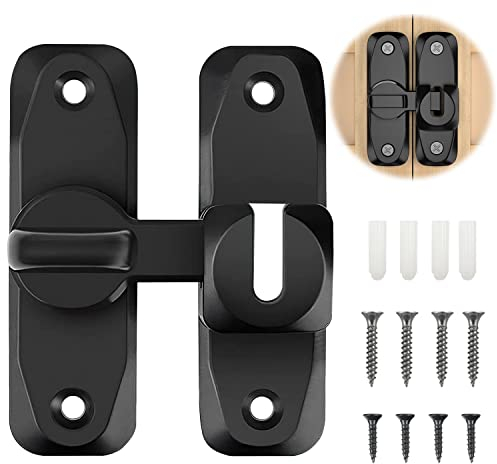 Cerradura de puerta corredera, Corredera Interior Instalar de 90/180 Grados, Cerrojo y Pestillo con Tornillo de Bloqueo de Puerta Seguridad, para Valla de Madera/Puerta/Ventana/Jardin - Negro