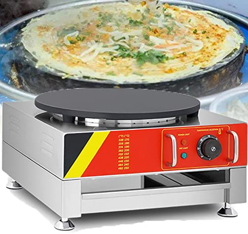 HUMNZR Crepiera Elettrica Commerciale da 16 Pollici con Scaldavivande A Cassetto, Padella per Crepes Antiaderente con Piastra Riscaldante Singola con Controllo della Temperatura Regolabile per Roti