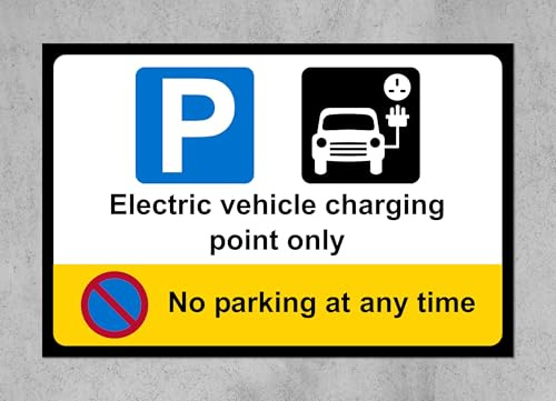 EV Electric vehicle charging point no parking at any time safety sign - 3mm Aluminium sign (600mm x 400mm)