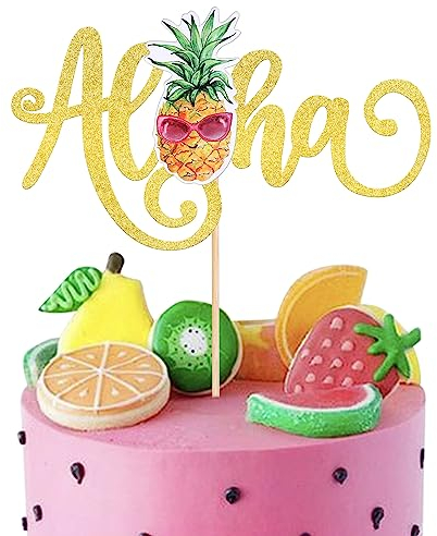 1 Stück Aloha Tortendeko Glitzer Ananas Somme Kuchen Deko Tropische Kuchen Dekorationen für Sommer Baby Dusche Aloha Hawaiianischen Thema Geburtstag Party Cake Topper Gold