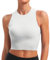 BAYDI Nudi Sport BH Damen ohne Buegel Bustier Abnehmbare Gepolsterte Crop-Tops Hochgeschlossenes Tanktop Yoga Fitness Soft Bra Weiß
