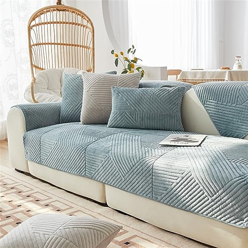 Samt Sofabezug Ecksofa l Form Sofa Überzug Couchbezug Sofa/Couch Wurfdecke Eckcouch 3/2/1 Sitzer Sofaschutz Sofaüberwurfe Sofaschoner Sofabezüge rutschfest Hund Katze (Hellblau,90x240cm/Rechteckig)