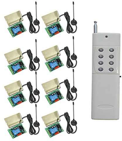 8-Kanäle AC Funkfernsteuerung Funkschaltsystem 230VAC – 8-Taste Sender & 8 pcs Empfänger mit Antenne für Licht Motor Pumpe 433MHz Relais Schalter Funkschalter mit Sender