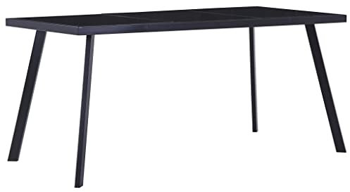 Homgoday Table à manger, table de cuisine, table en bois, table pour salle à manger, salon, cuisine, meuble de salle à manger, noir, 180 x 90 x 75 cm, verre trempé