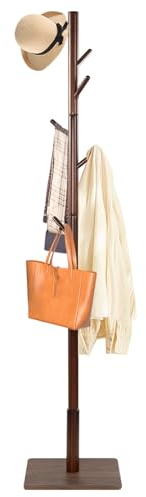 YheenLf Appendiabiti da Terra, Appendiabiti in legno massiccio, 8 Ganci, 3 Hauteurs, per abbigliamento, cappelli, per ingresso, ufficio, Marrone, 30 x 30 x 180 cm