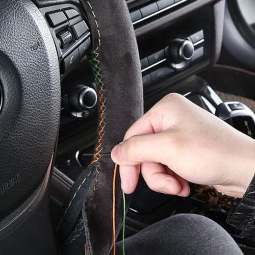 DAZZLEEX DIY Handgenähte Passform 37-38cm Universal Wildleder Lenkradbezug Für Auto Lenkrad, Schwarz Farbe Gewinde, 2002627255