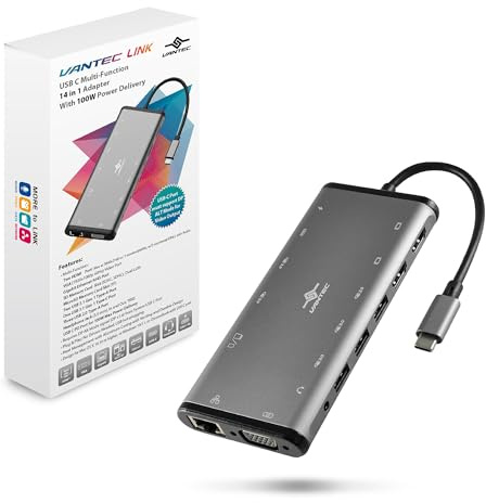 Vantec Link USB C Multifunktions-14-in-1-Adapter mit 100 W Power Delivery (CB-CU305MDSH)