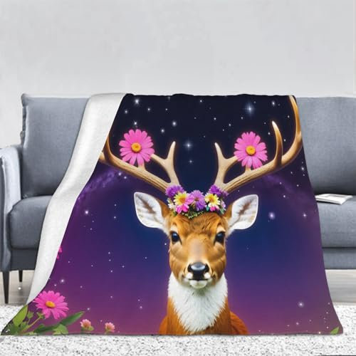 3D Hirschmotiv Kuscheldecke Flauschig Flanell Sternenhimmel Decken Wohndecke Flanelldecke Sofadecke Couchdecke Geschenke für Kinder Erwachsener Decke 180x200cm