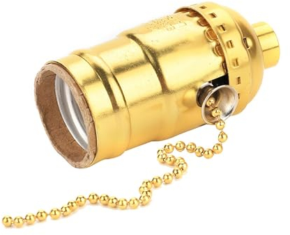 ANKROYU Vintage E27 Lampenfassung, Aluminium Lampenhalter mit Zugschalterkette, Antiker-Look für Wand- Tisch- und Deckenleuchte, Sockel für Glühbirne Lampenfüße mit Schalter(Gold)