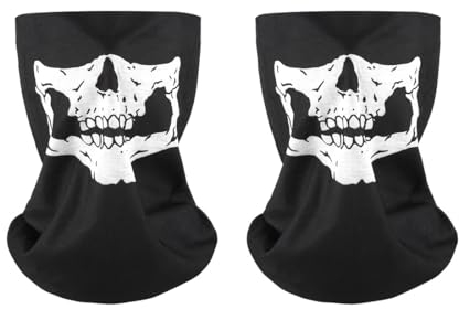 2 Stück Motorrad Totenkopf Maske, Skull Skelett Maske, Bedrucktes Multifunktionstuch, Halstuch, Face Shield, Gesichtsmaske, Loop Schal Herren & Damen, Winddicht Maske Warmer für Outdoor
