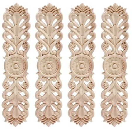 LICHENGTAI Applique in Legno Intagliato 4 Pezzi Decoro in Legno Intagliato, Fregi in Legno Decorativi per Mobili, Decalcomania per Mobili in Legno Decorazione della Casa