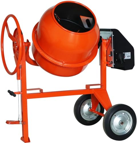 SIRL Profi Betonmischer Mischmaschine Beton 230V PRO170TC Betonmischmaschine (Zementmischer mit 170 Liter Trommelvolumen, 950 Watt Motorleistung, Zahnkranz aus Gusseisen, IP45, Fußbremse) orange