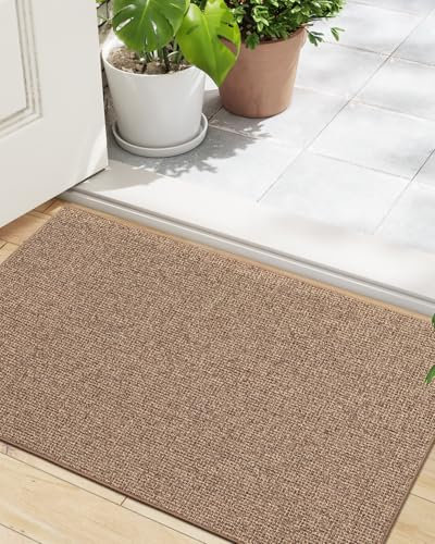 LUMI Indoor Door Mat 17x30, Ultra Thin Low Profile Non-Slip Doormat for Home Entrance, Absorbent & Stain-Resistant Welcome Mats, Washable Entryway Mat for Front Door, Patio, Porch, Camel